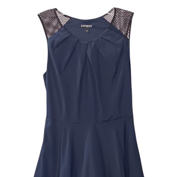 EXPRESS Dress Whimsigoth Black Fishnet Straps Circle Bias Cut Size 6‎ Navy Blue - Picture 3 of 12